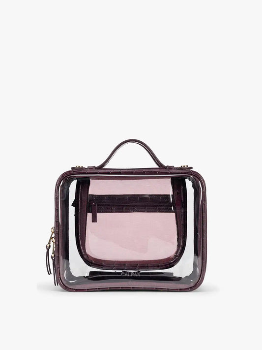 Medium Clear Cosmetics Case in Croc-Embossed
